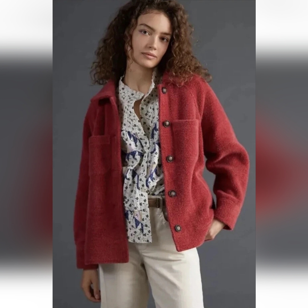 Anthropologie Greylin Red Fuzzy Jacket, Size Medium